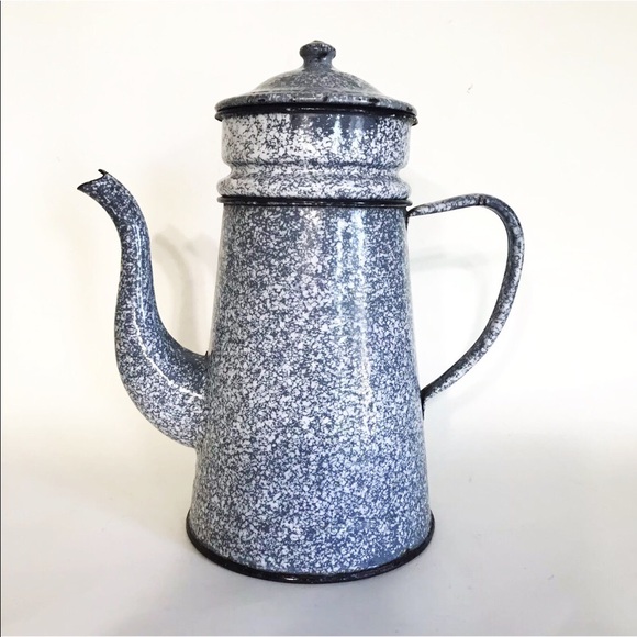 Vintage Farmhouse Kitchen Enamelware Coffee Pot - Picture 3 of 8